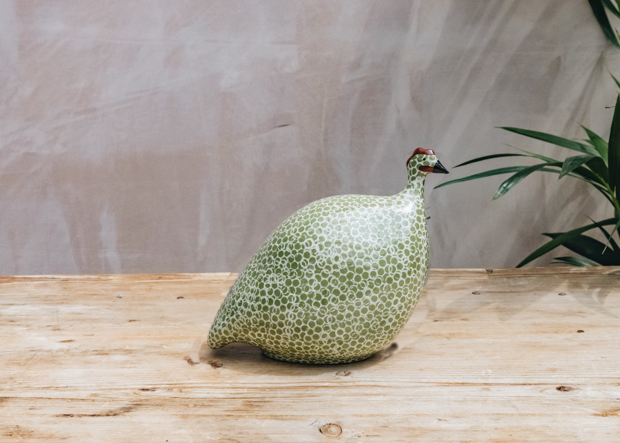 Small Ceramic Guinea Fowl in Green Splashes Spotted White