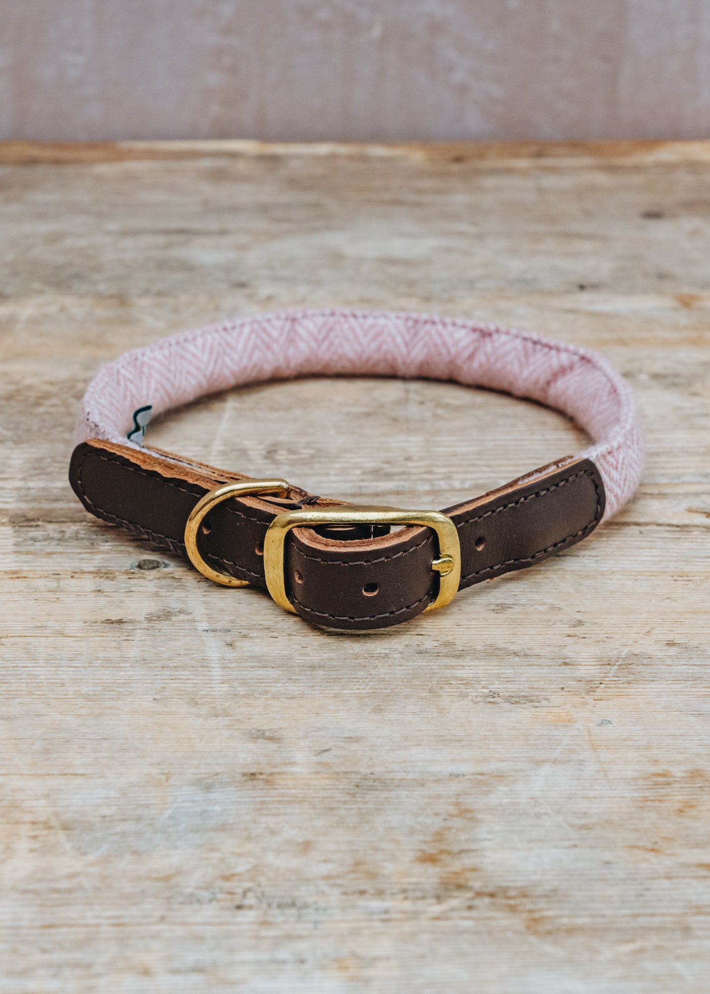 Rolled Tweed Dog Collar in Dusky Pink