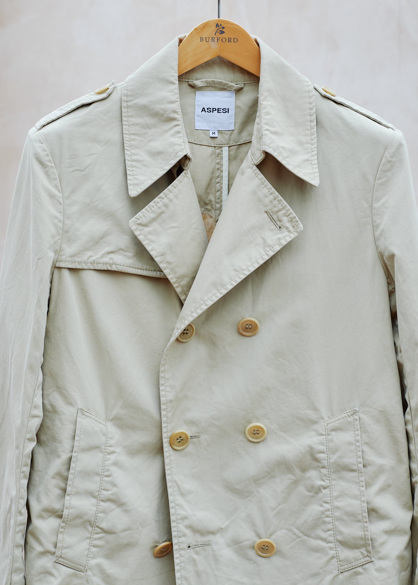 Aspesi Lightweight Beige Cotton Peacoat - M