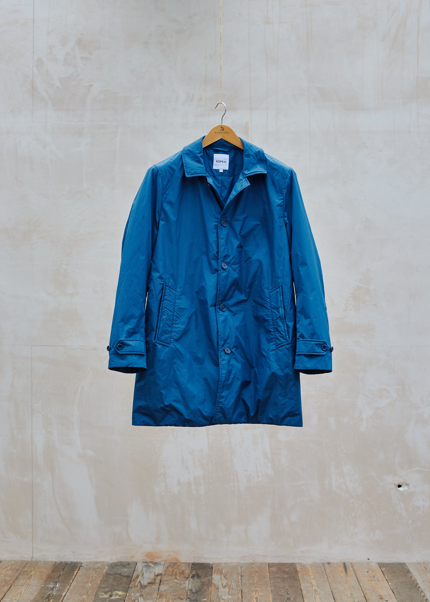 Yarmouth Oilskins Aspesi Long Blue Technical Raincoat - M