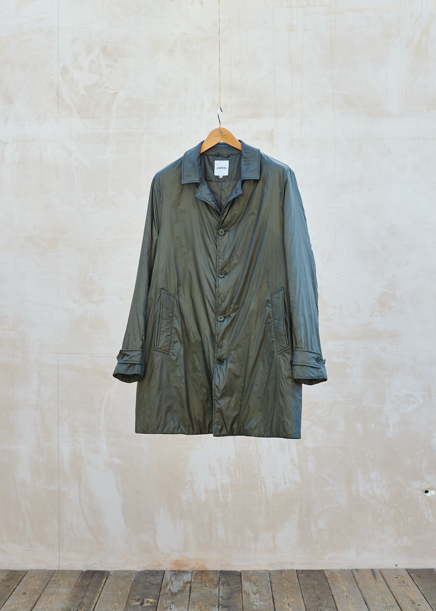 Aspesi Long Green Technical Raincoat - XL