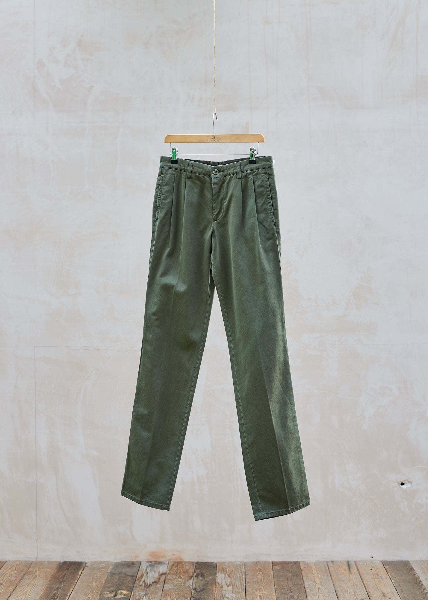 Kenny Ryder Aspesi Forest Green Pleated 100% Cotton Chinos - 30