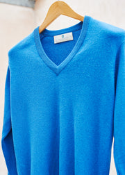 Kenny Ryder Ballantyne 100% Thick Blue Cashmere V-Neck/ S