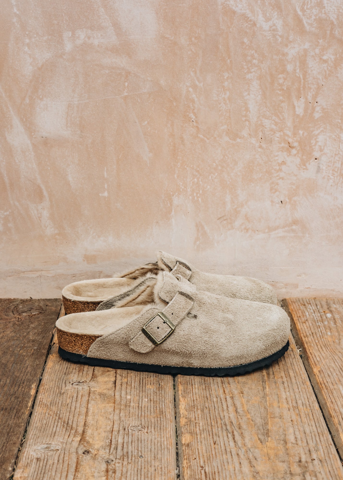 Women's Birkenstock Boston Shearling Clogs in Taupe