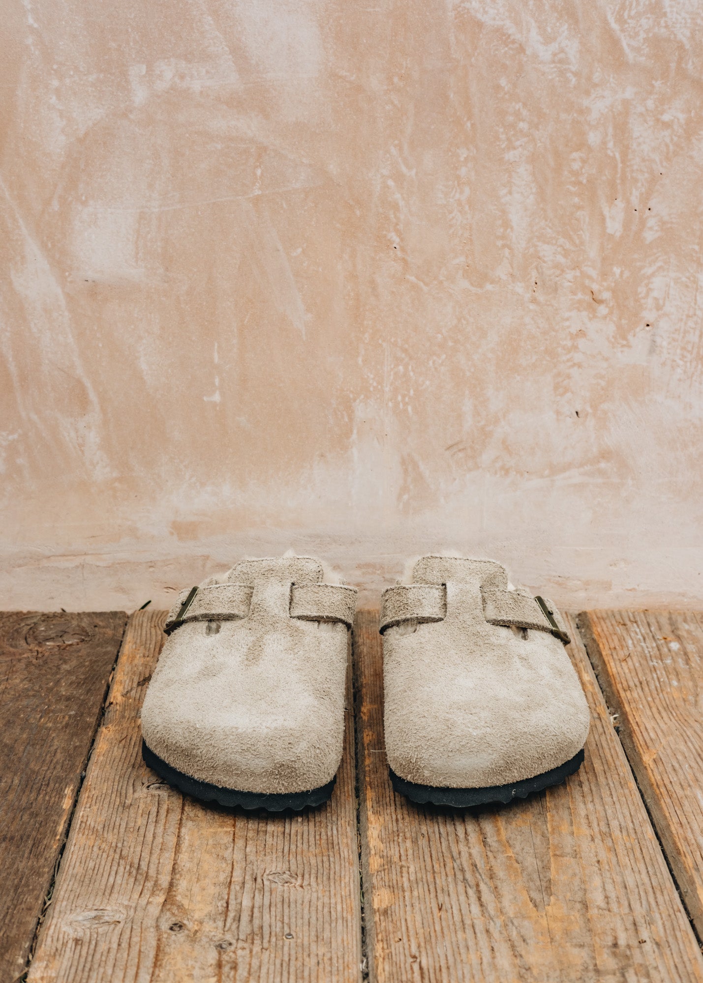 Women's Birkenstock Boston Shearling Clogs in Taupe