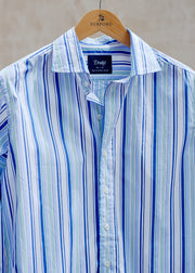 Drake's Blue & White Striped Cotton Shirt - XL