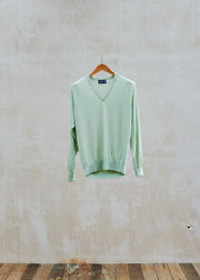 Kenny Ryder Drumohr Pale Green Superfine Merino Wool V-Neck - M