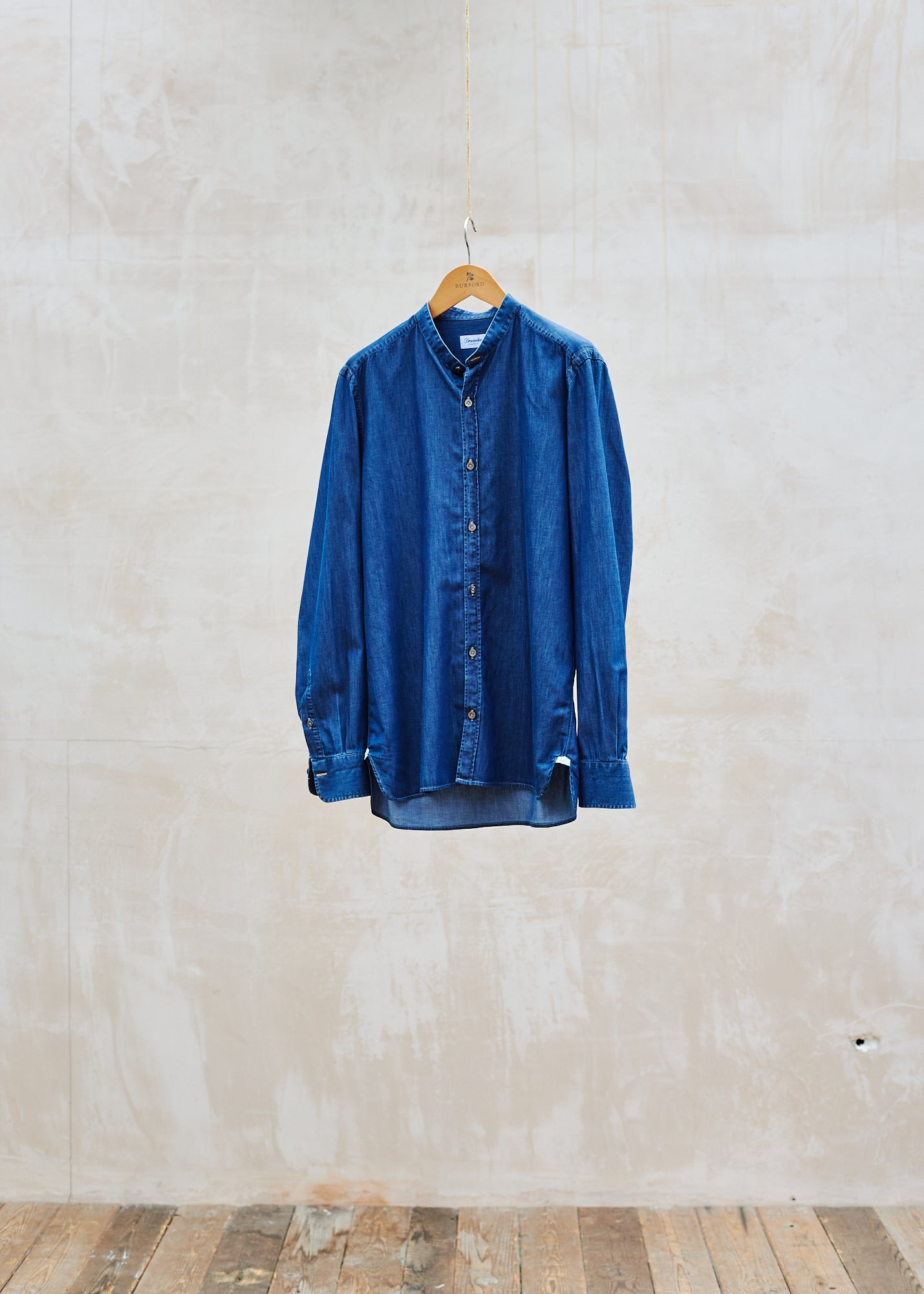 Drumohr Collarless Cotton Denim Shirt - M