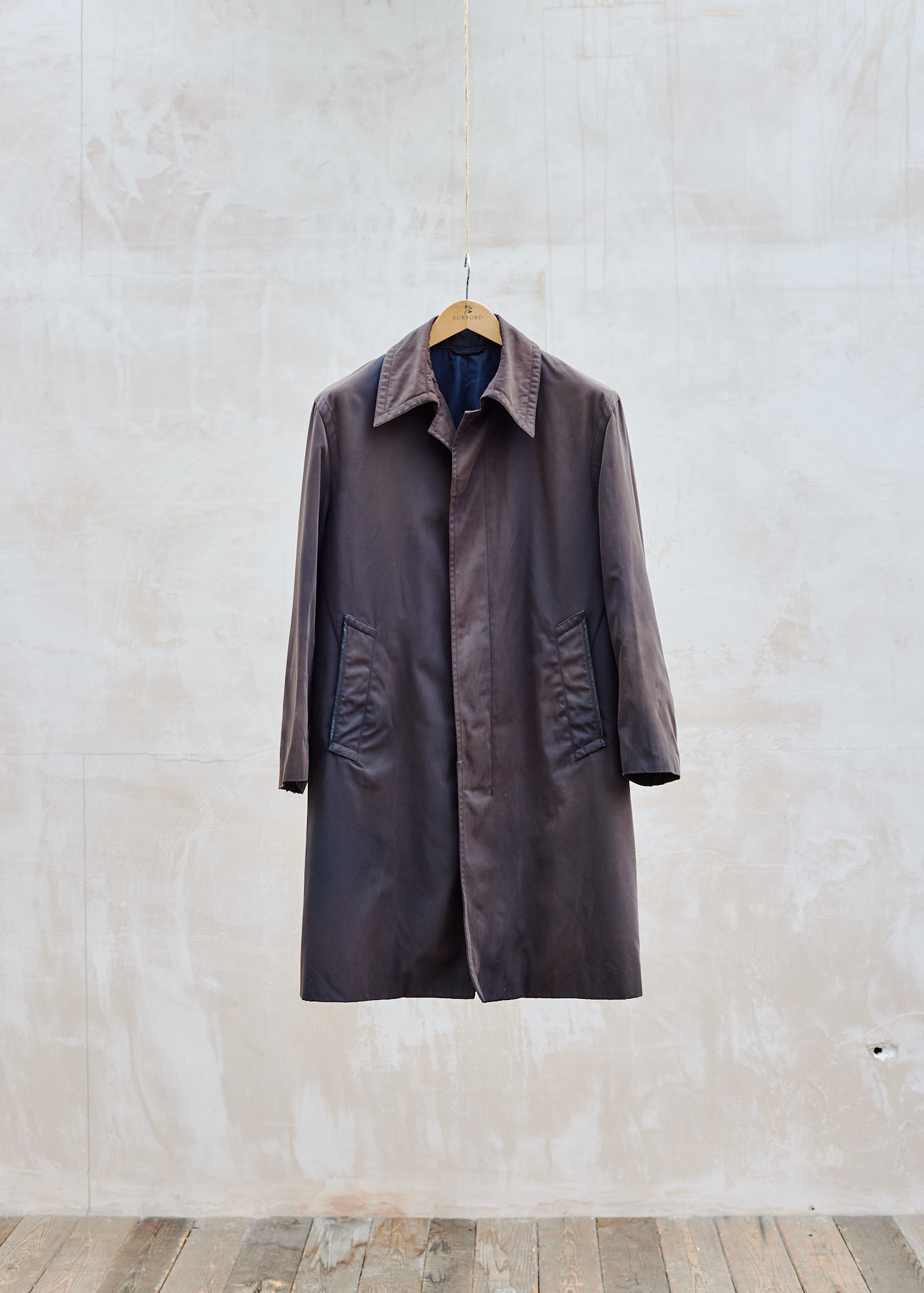 Dunhill Brown Long Raincoat with Leather Trims - S/M