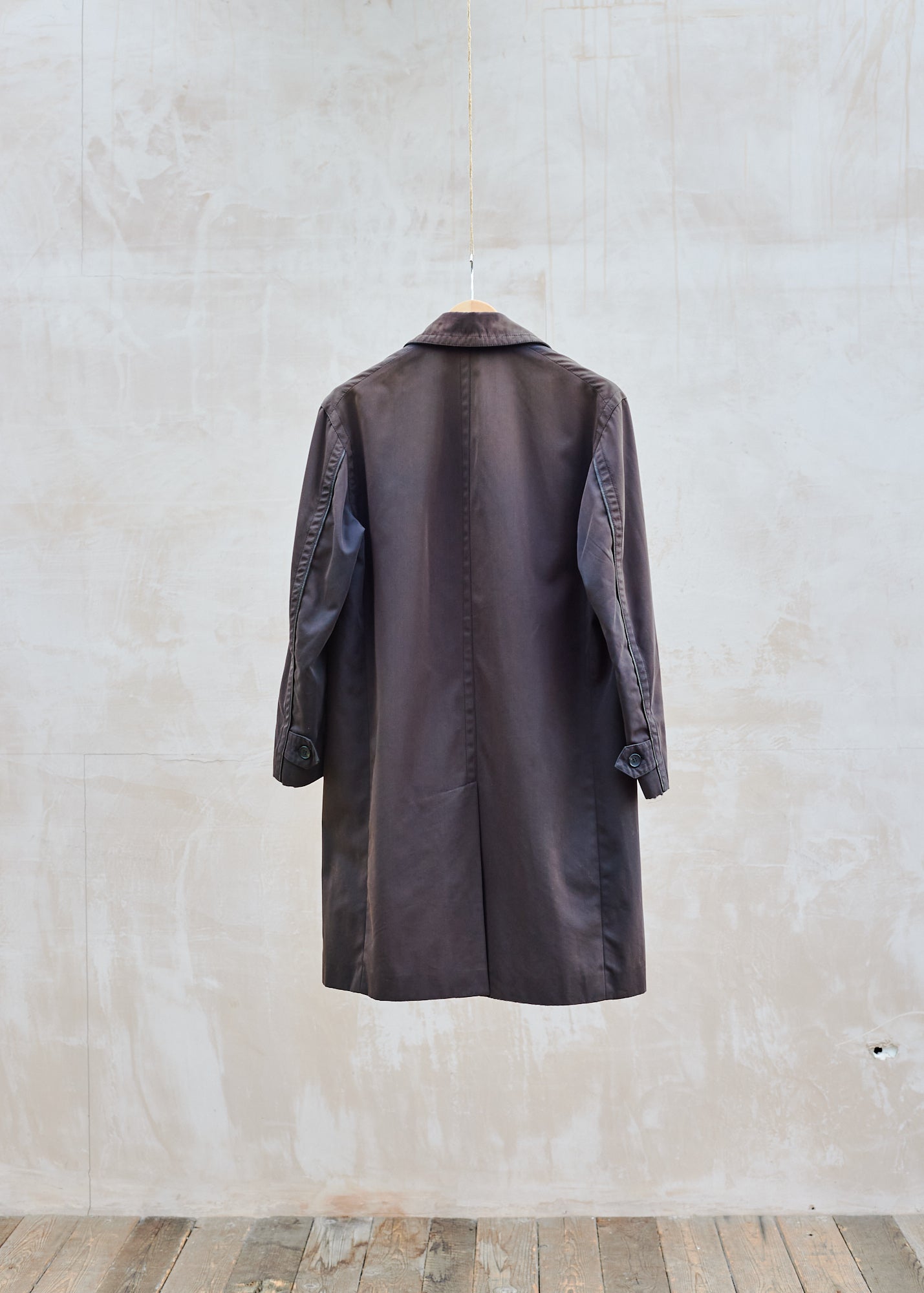 Kenny Ryder Dunhill Brown Long Raincoat with Leather Trims - S/M