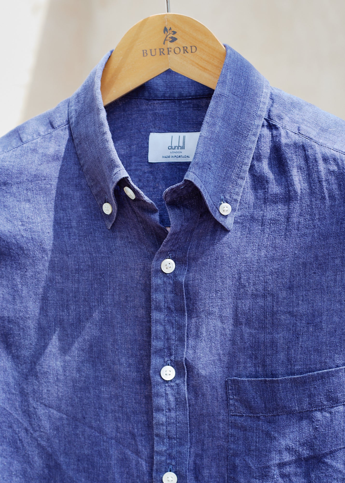 Dunhill 100% Navy Linen Buttondown Shirt - M
