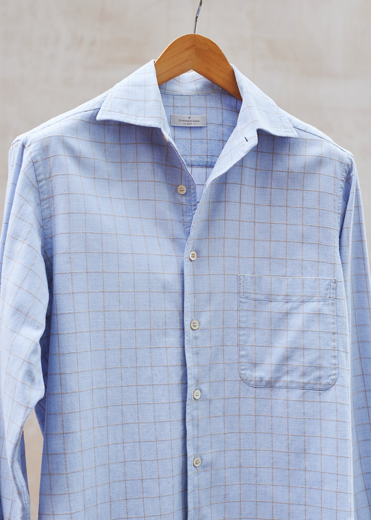 Ermenegildo Zegna Check One-Piece Collar Shirt/ S/M