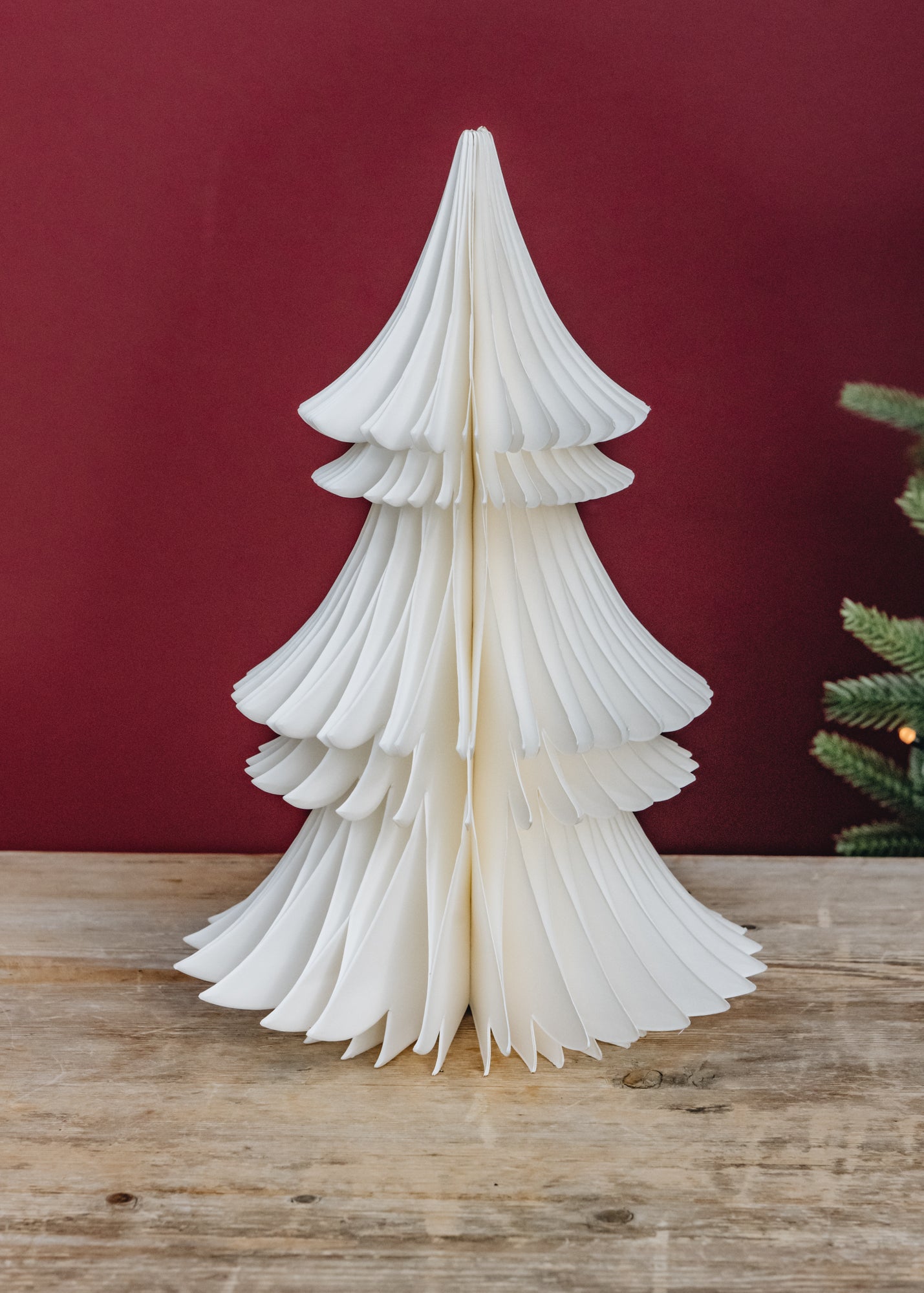 Paper Fir Tree Decoration in Cream, 30cm