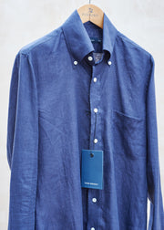 Thom Sweeney NEW Navy Fine Linen Buttondown Shirt - XS/S