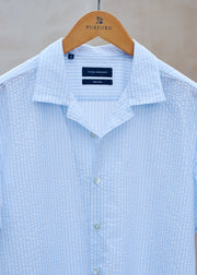 Thom Sweeney NEW Navy Seersucker Short Sleeve Resort Shirt - S