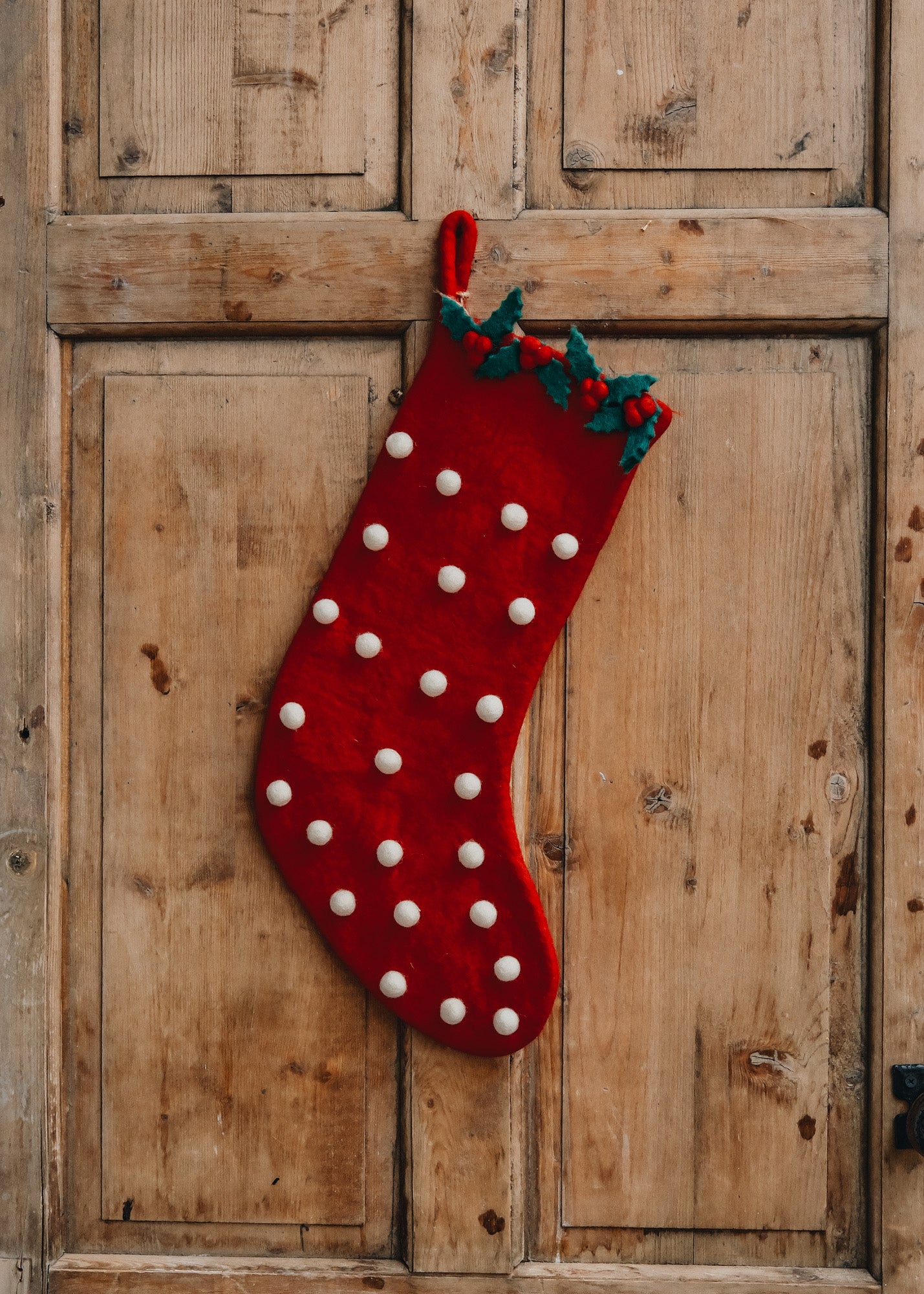 Scandi Chic Holly Spotty Stocking