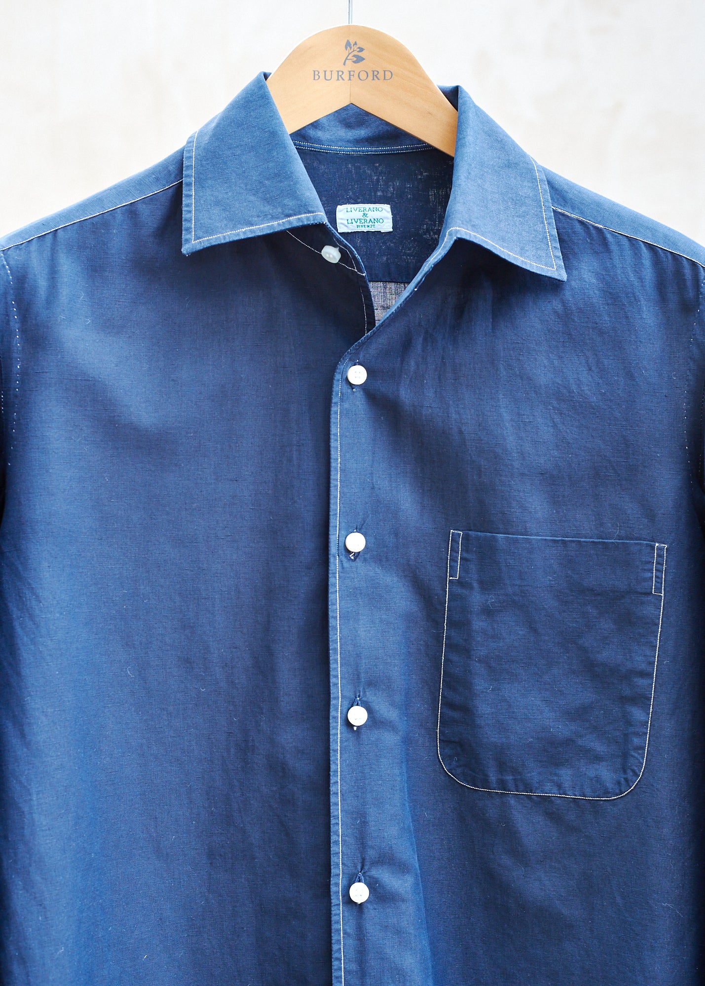 Liverano & Liverano Garment Dyed Navy Cotton/Linen Shirt/ M