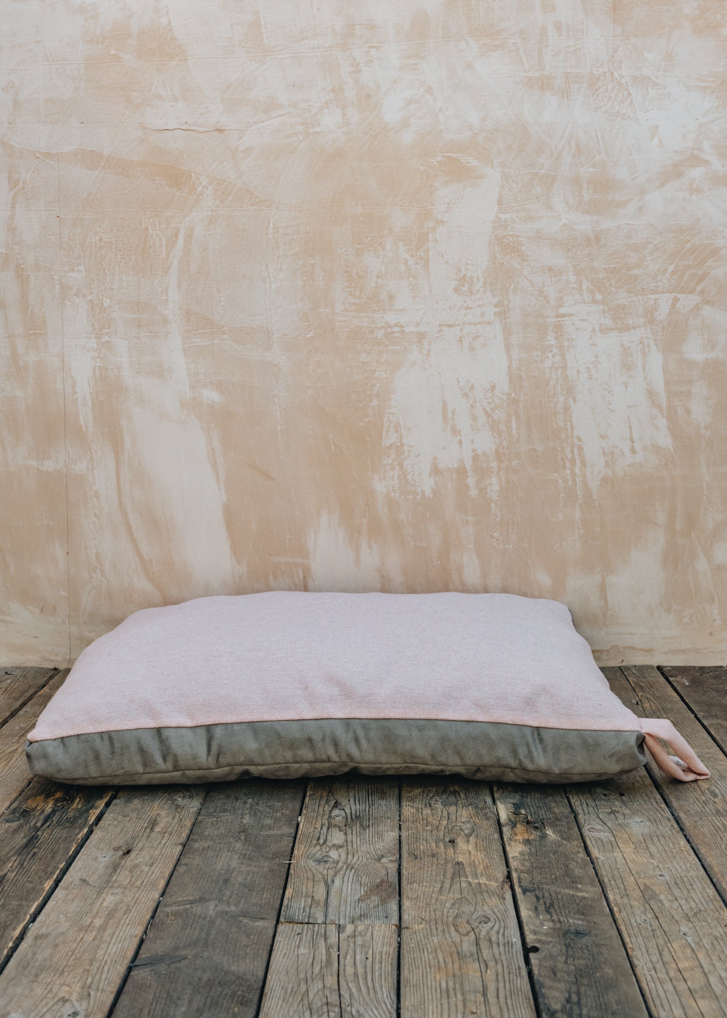 Tweed Large Dog Bed with Suede Base in Bone Pink, 98x72cm