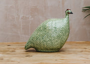 Bordallo Pinheiro Large Ceramic Guinea Fowl in Green Anise Spotted Green