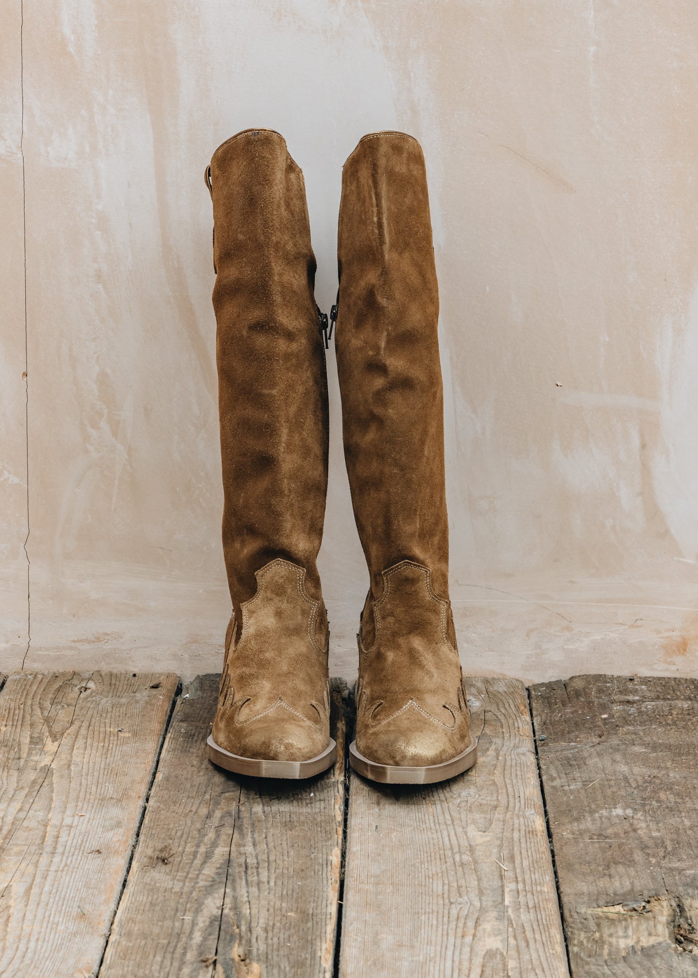 Long Suede Atlanta Boots in Natural Burford Garden Co