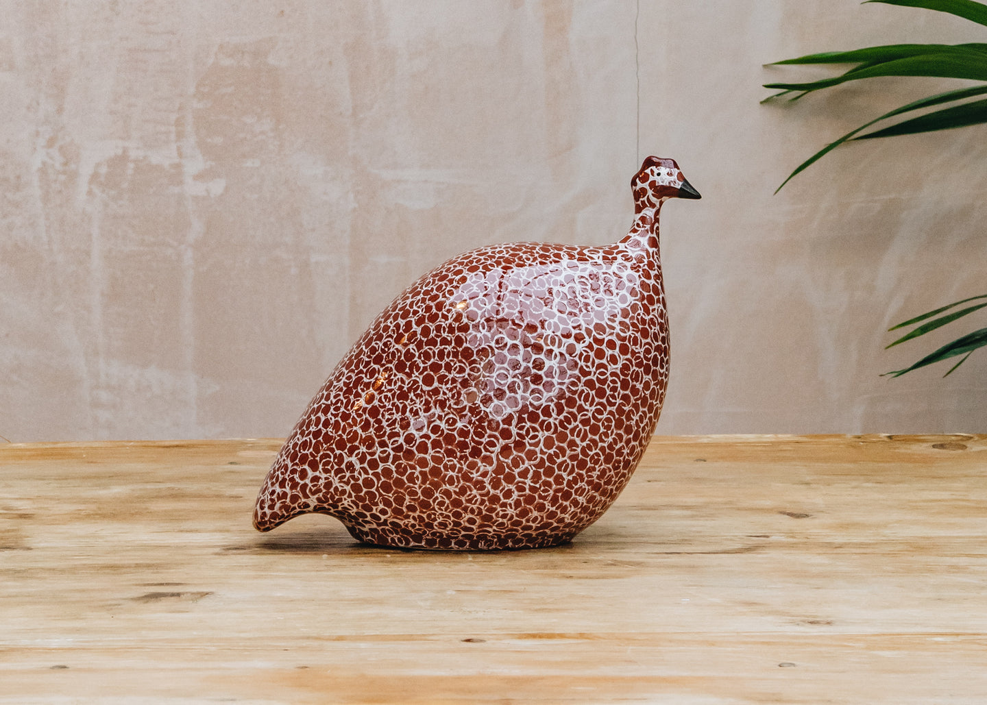 Edelman Medium Ceramic Guinea Fowl in Bordeaux Spotted White