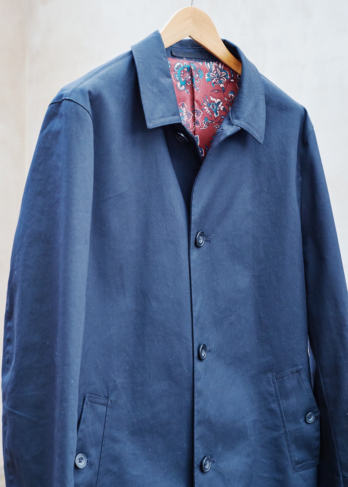 New & Lingwood 100% Cotton Long Navy Raincoat/ L