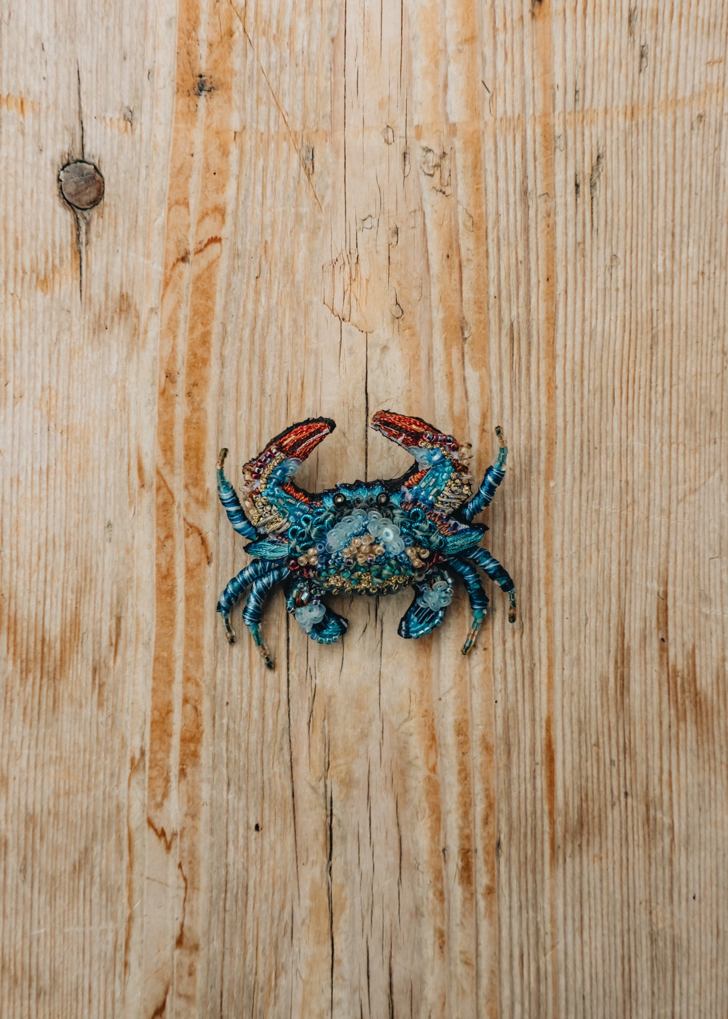 Ornate Blue Crab Brooch