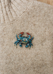 Ornate Blue Crab Brooch