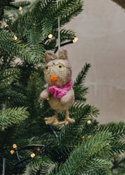 Owl with Pink Scarf Ornament