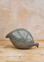 Pecking Ceramic Guinea Fowl in Grey Spotted Cobalt