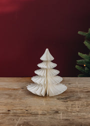 Paper Pine Tree Decoration in Cream, 16cm