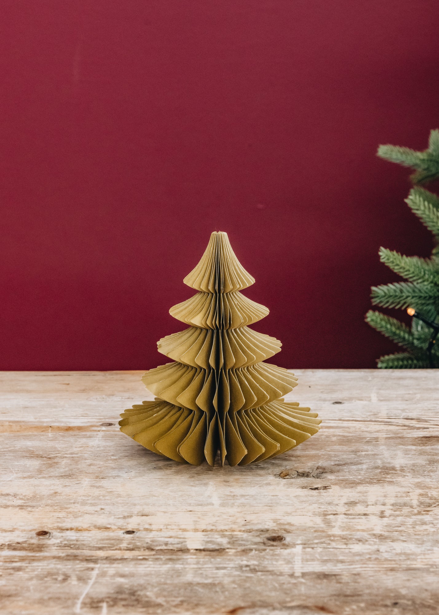 Paper Pine Tree Decoration in Ochre, 16cm