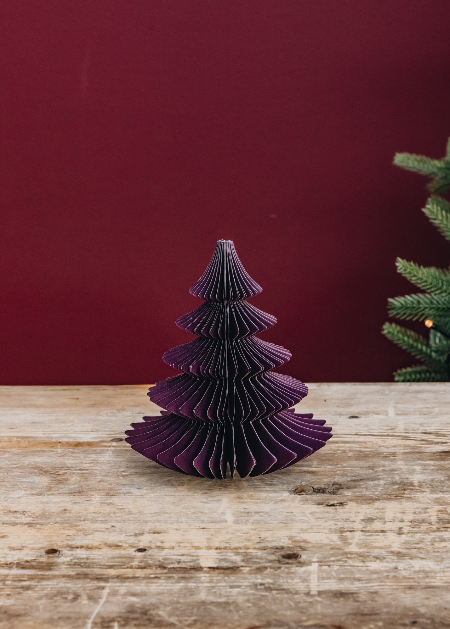 Paper Pine Tree Decoration in Plum, 16cm