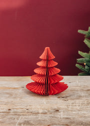 Paper Pine Tree Decoration in Ruby, 16cm