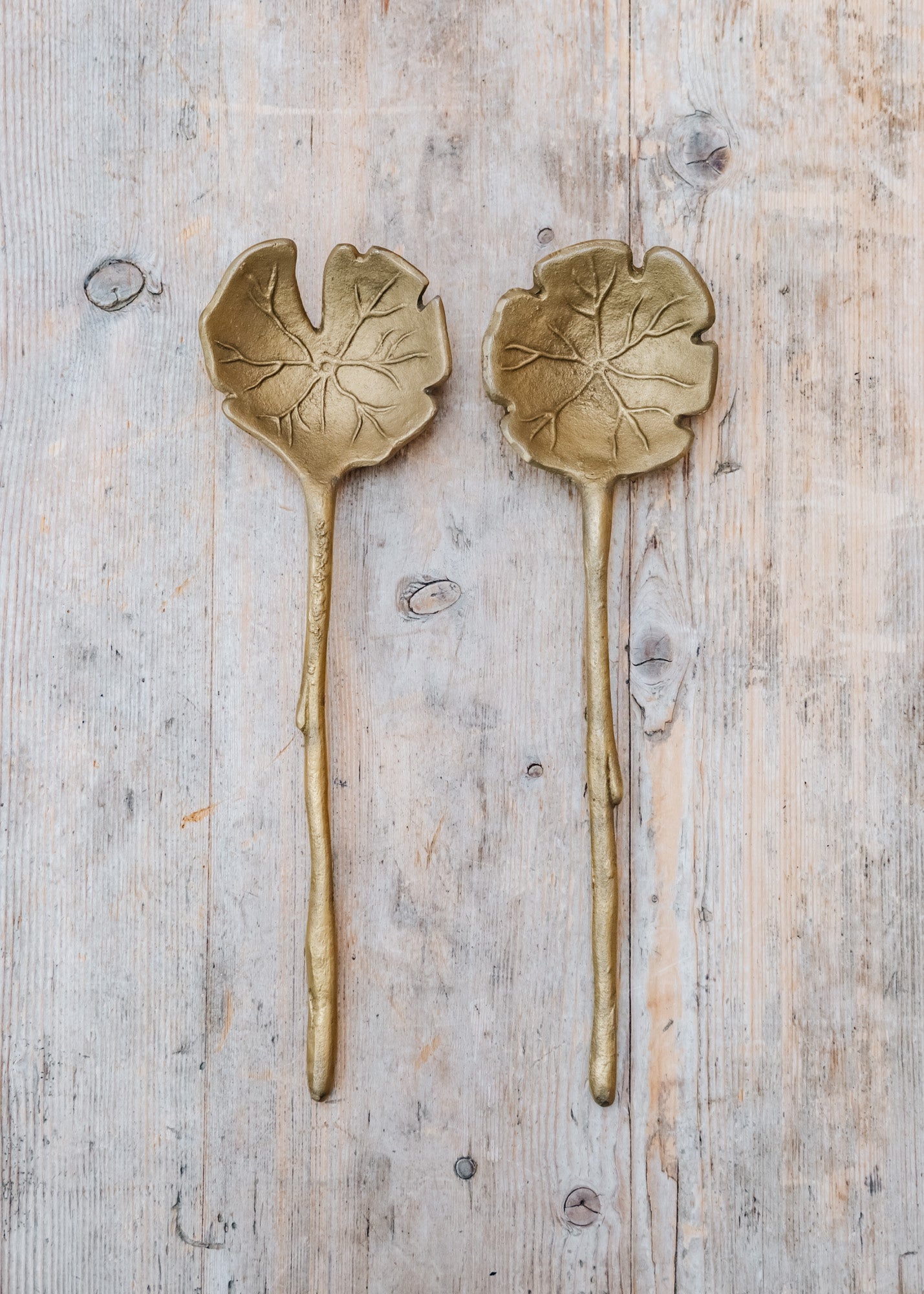 Nkuku Prakriti Leaf Brushed Gold Salad Servers