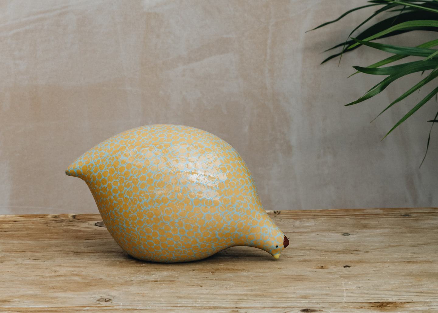 Gingko Pecking Ceramic Quail in Yellow Spotted Turquoise