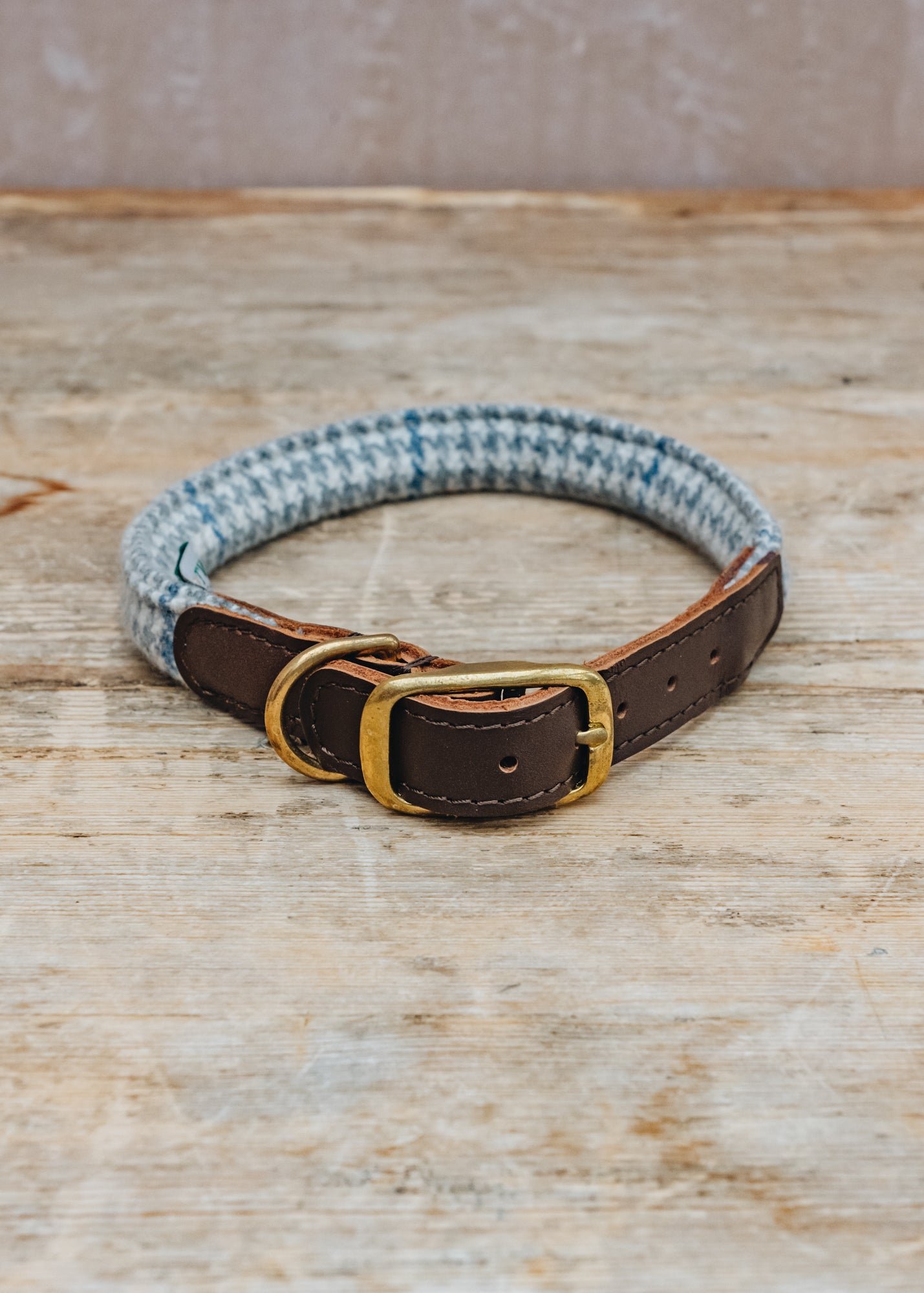 Rolled Tweed Dog Collar in Denim