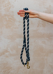 Wool Rope Lead in Navy and Silver Grey