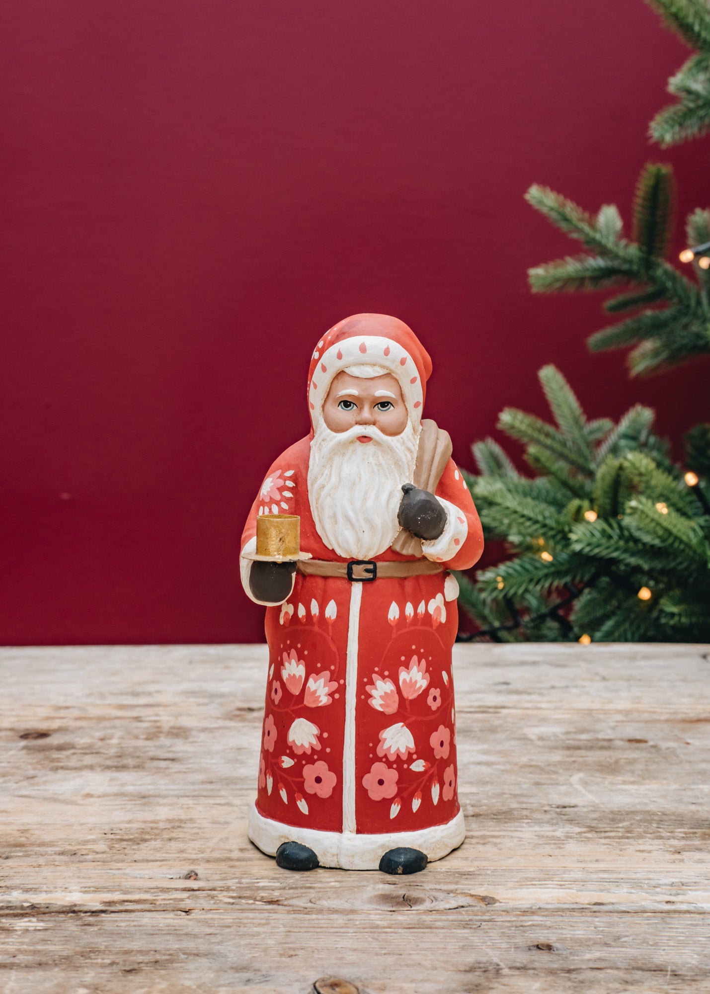 Santa Marigold Candleholder in Red