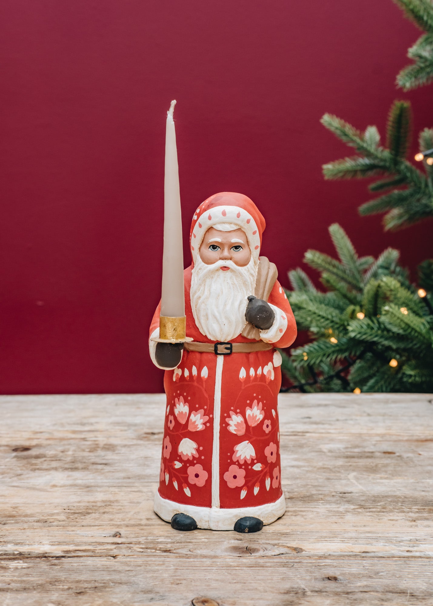 Santa Marigold Candleholder in Red