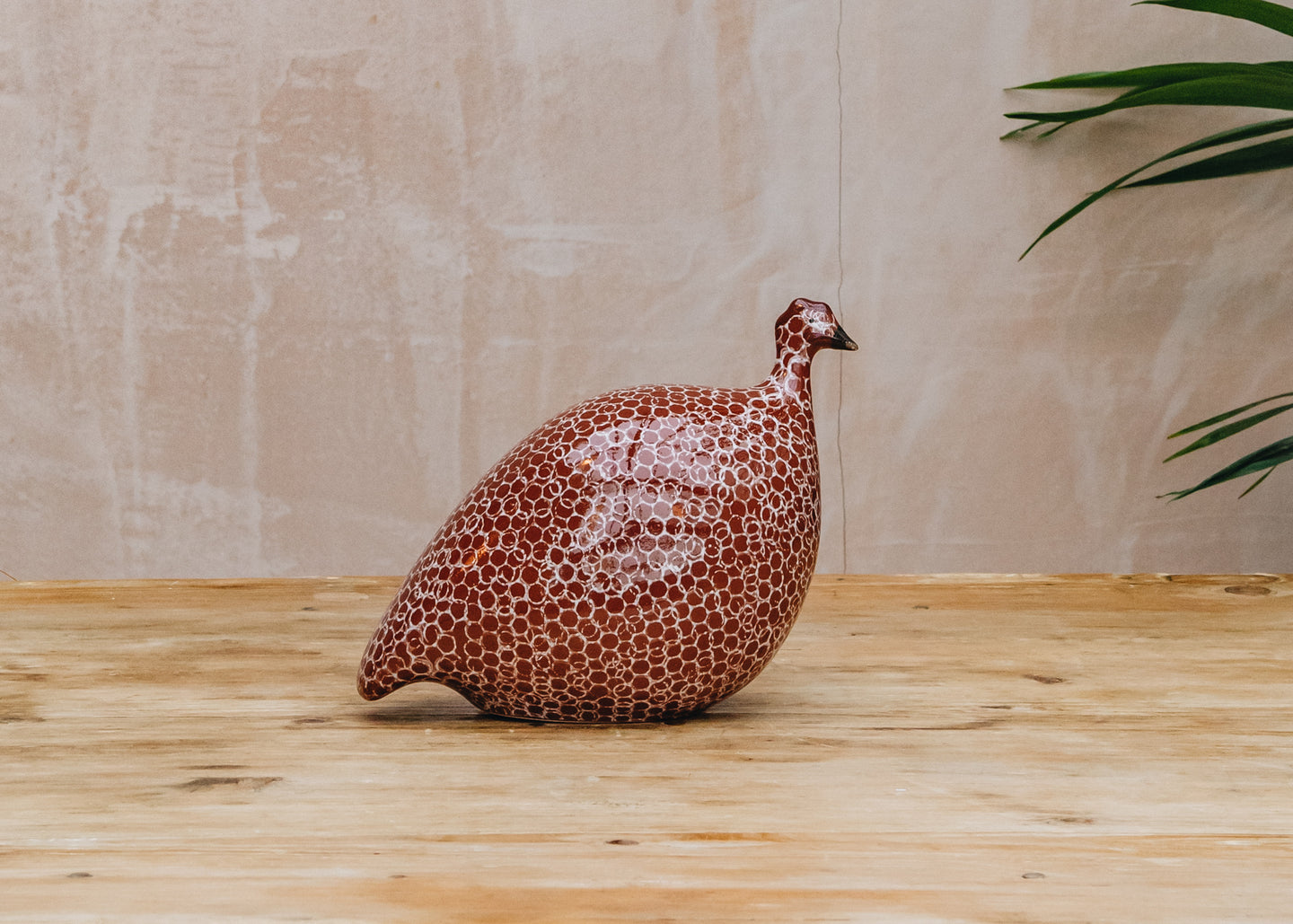 AfroArt Small Ceramic Guinea Fowl in Bordeaux Spotted White