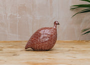 Sarl Caillard Deco Small Ceramic Guinea Fowl in Bordeaux Spotted White