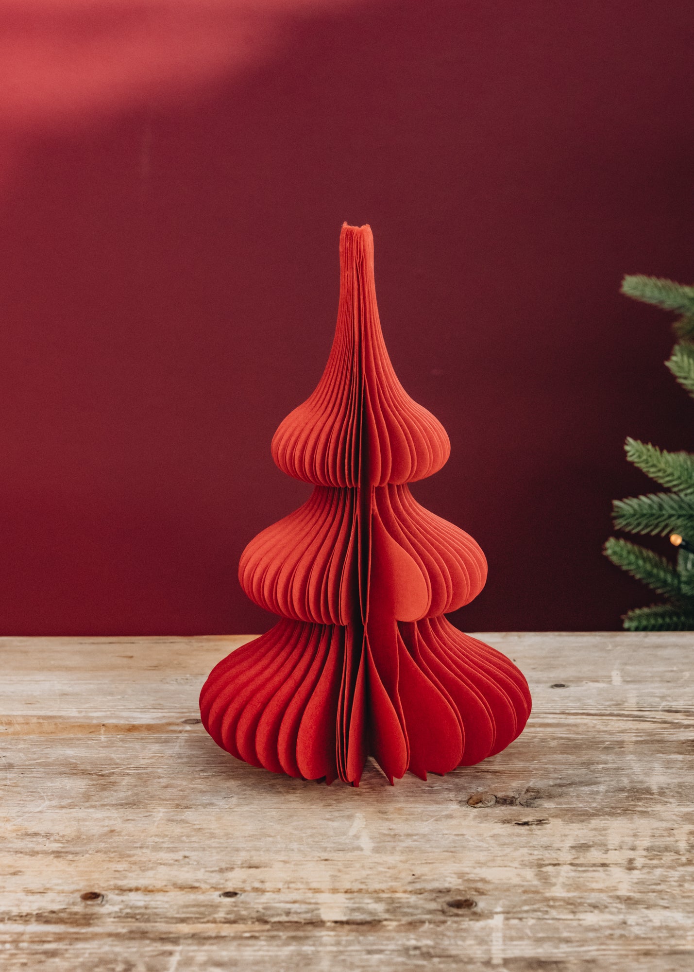 Paper Spruce Tree Decoration in Ruby, 24cm