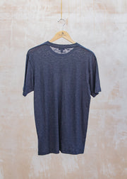 Sunspel Pima Cotton Linen T-Shirt in Navy