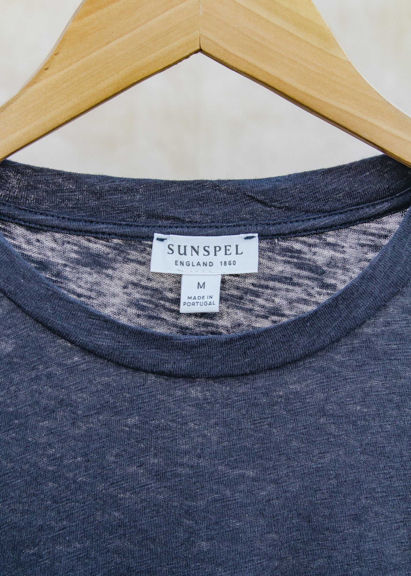 Sunspel Pima Cotton Linen T-Shirt in Navy