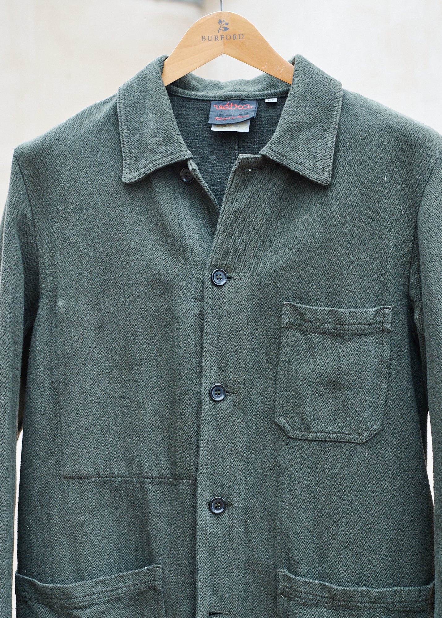 Vetra Heavyweight Linen Olive Green Chore Coat - M