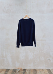 William Lockie Navy 100% New Lambswool Crewneck - S/M