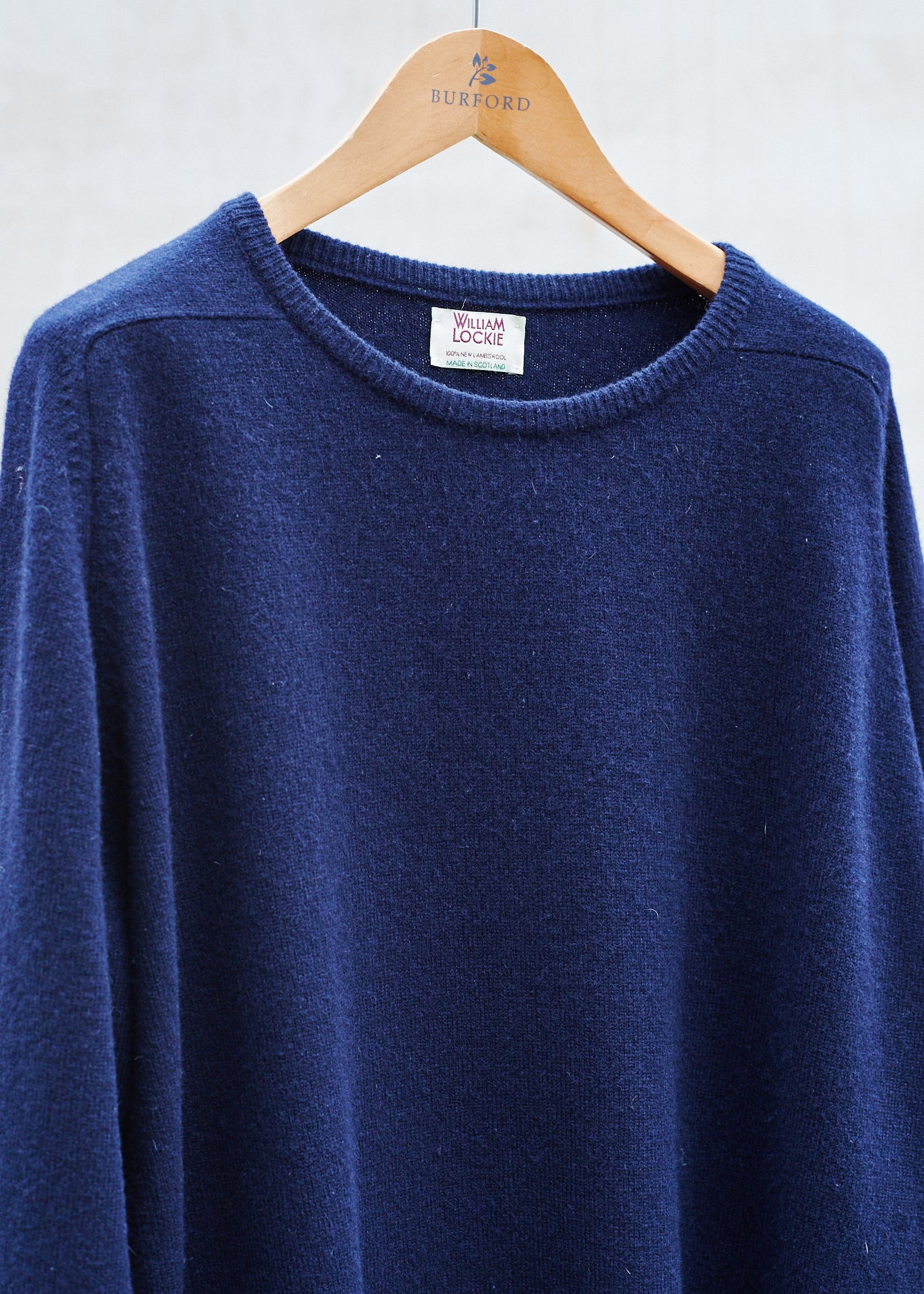 William Lockie Navy 100% New Lambswool Crewneck - S/M