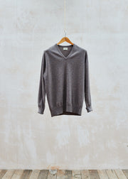 William Lockie Taupe 100% Geelong Lambswool V-Neck Jumper - L